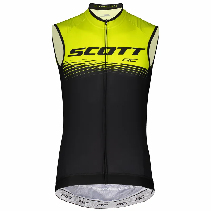 Levný SCOTT Shirt M‘s RC Pro w/o sl (Žlutá) - Pánský cyklistický dres bez rukávů Endorphin Republic