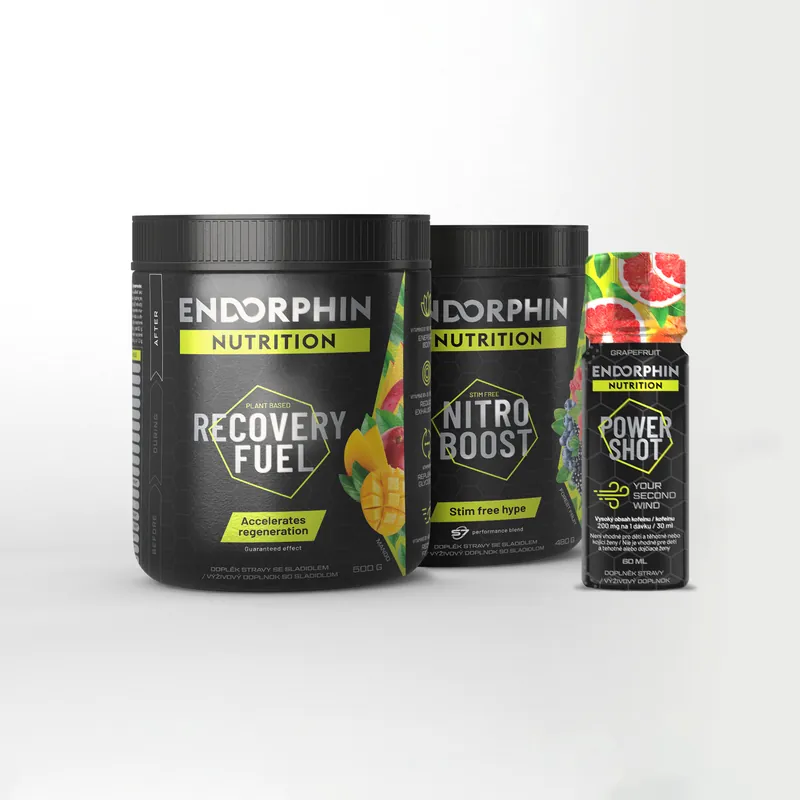 Must-Have Endorphin Nutrition Nitro Boost 480g+ Recovery Fuel 500g + Power Shot 60ml 1040g - Dárkové balení Endorphin Republic