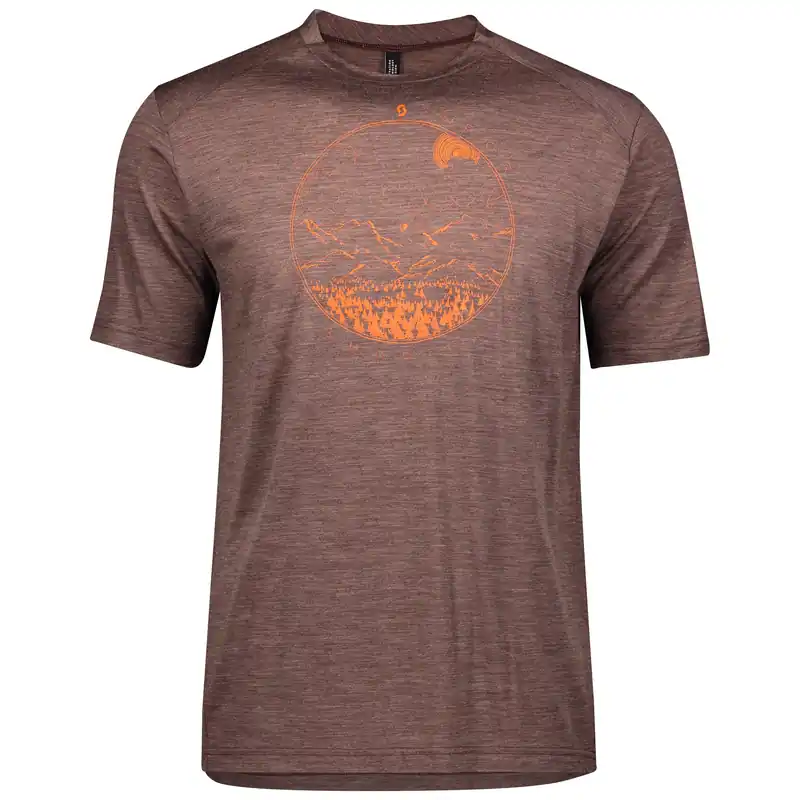 SCOTT Shirt M‘s Trail MTN Merino graphic s/sl (Tmavě červená) - Všestranné funkční triko Endorphin Republic Novinka