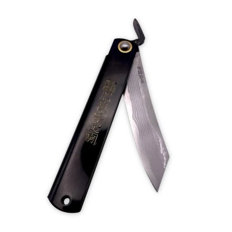 Finální Výprodej Japonský zavírací nůž Higonokami TOKUSEN TASOUKOU z damaškové oceli Warikomi - 120 mm, černý