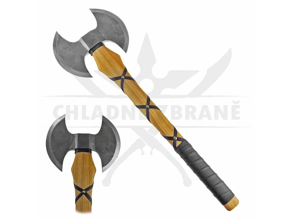 Barbarská půlměsícová sekera "WARLORD OF BARBARIANS" kovaná! Sezónní Sleva