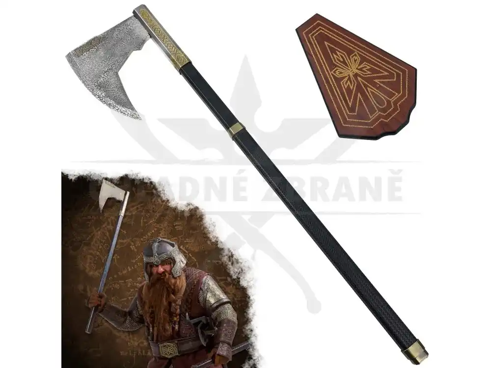 Celokovová sekera "GIMLI‘S AXE" s plaketou - Pán Prstenů Autentický