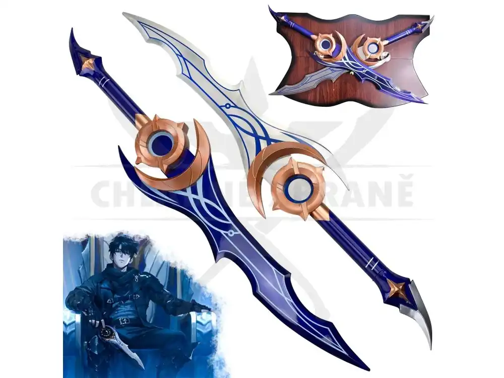 Vysoce Kvalitní Celokovové dýky "MOONSHADOW DAGGERS" s plaketou - Solo Leveling ARISE