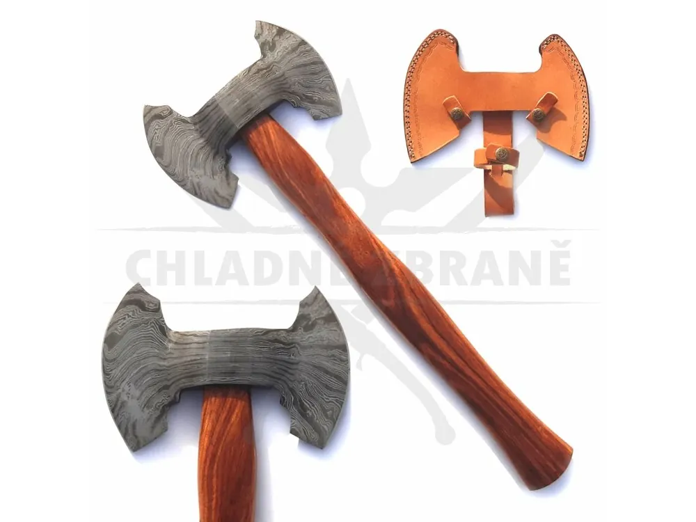 Damašková OBOUSEČNÁ sekera "MINOTAUR OUTDOOR" s pouzdrem! Horká Nabídka
