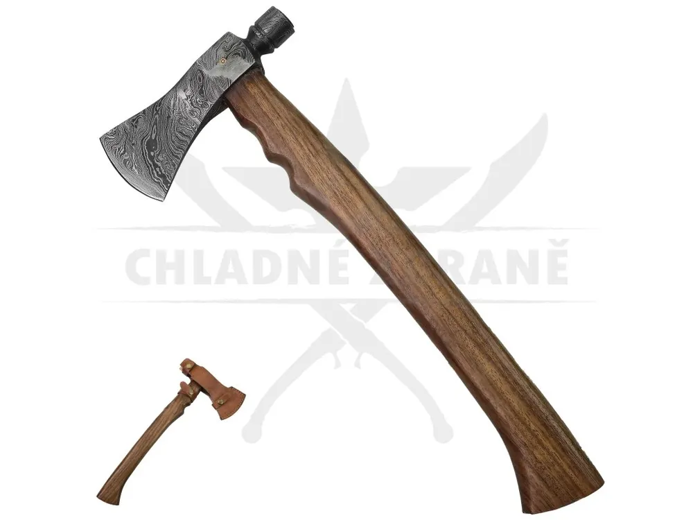 Finální Výprodej Damašková sekera "DAMASCUS LUMBERJACK" s koženým pouzdrem