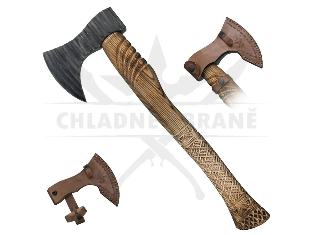 Finální Výprodej Jednoruční sekera "GRIM TIMBER" s koženým pouzdrem