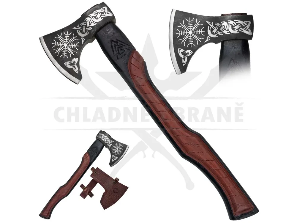 Akce Jednoruční sekera "RUNIC EDGE" s koženým pouzdrem