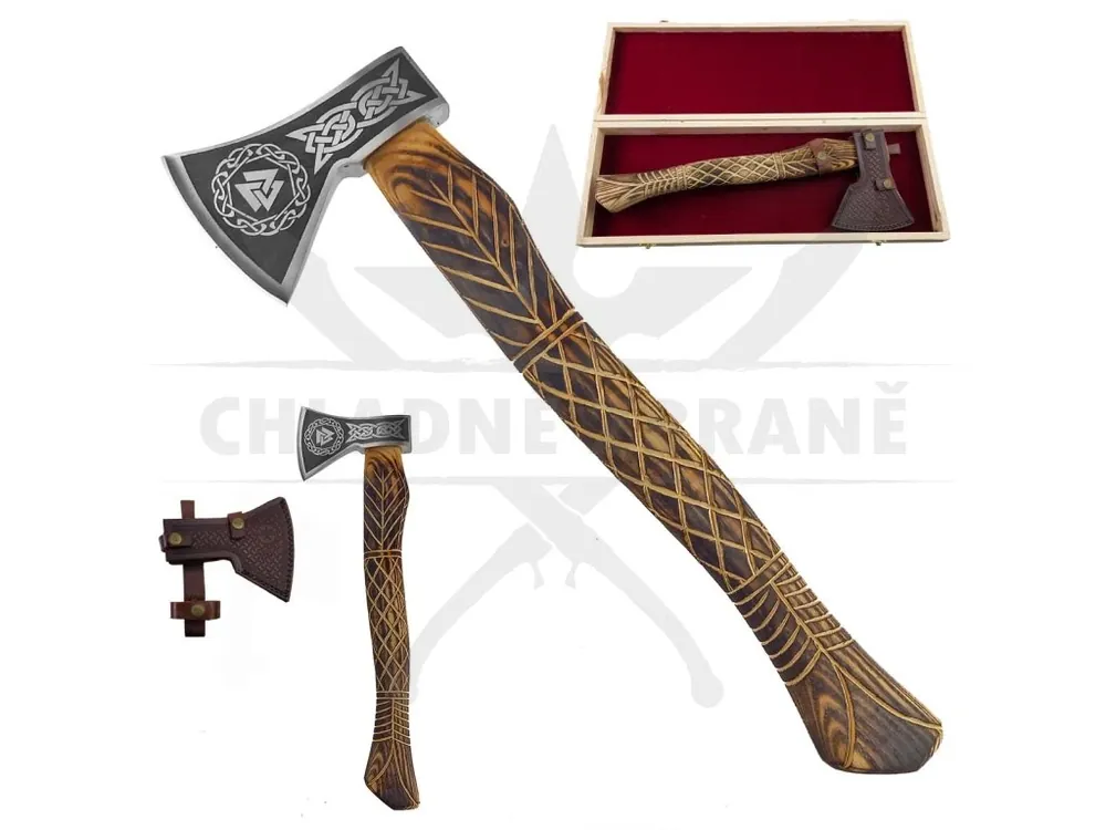 Kovaná vikingská sekera "VALHALLA" s dřevěným boxem Akce