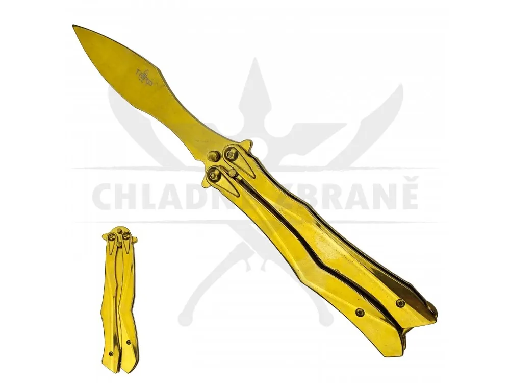 Jen Po Omezenou Doba Motýlek/balisong "GOLDEN PARADISE" tréninkový
