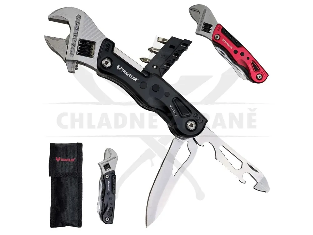 Značkový Multitool s nastavitelným klíčem "TRAVELER SPANNER" s led svítilnou