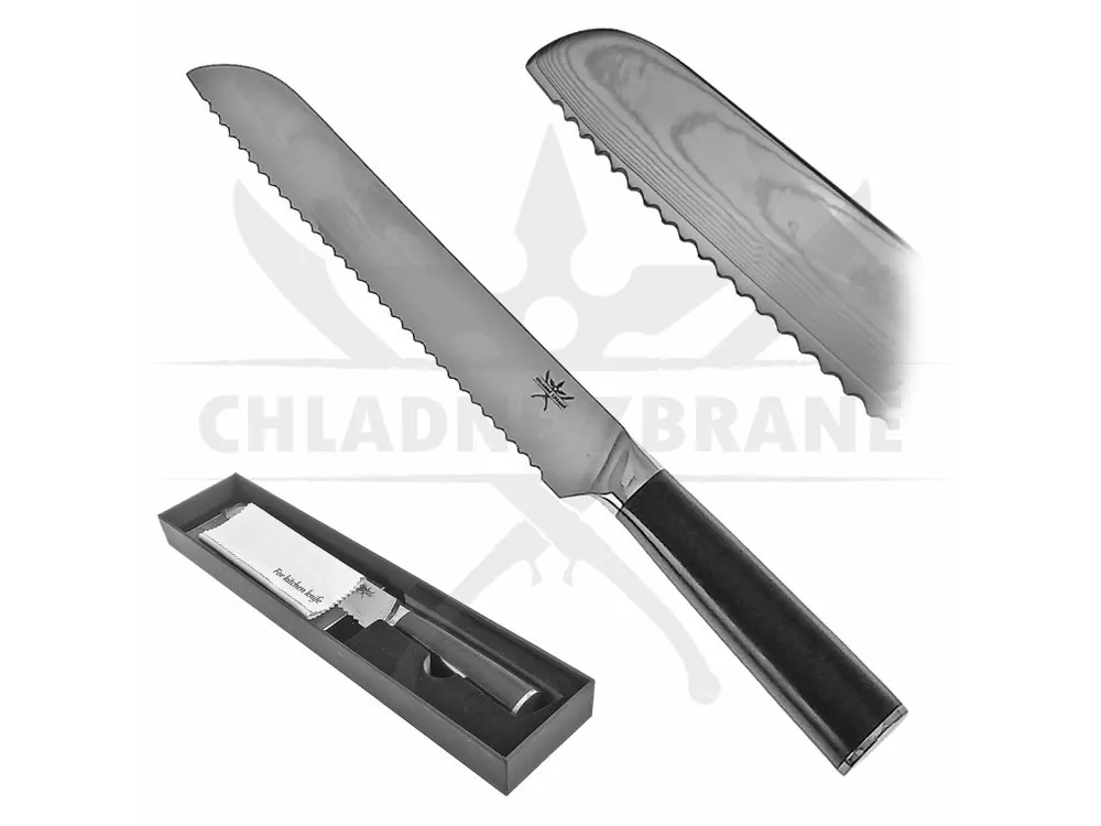 Levný NEREZOVÝ damaškový kuchyňský nůž "BREAD KNIFE" na pečivo