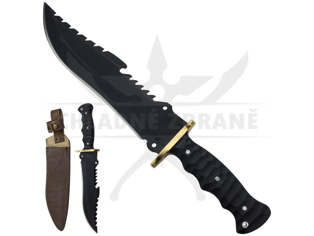 Aktuální Obří pevný nůž "MF RAMBO BLACK" s koženým pouzdrem