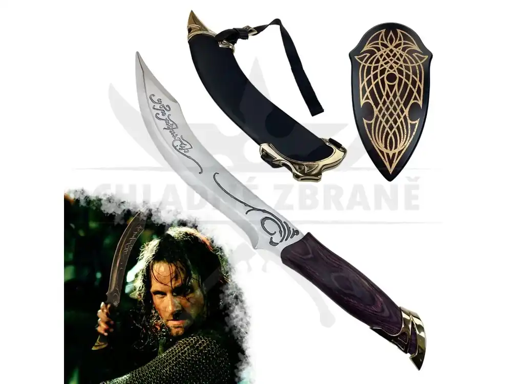 Ocelová dýka "ARAGORN‘S HUNTING KNIFE" s plaketou - Pán Prstenů Akce