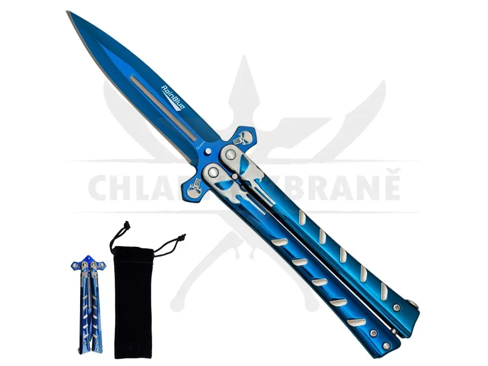 Kup Teď Ostrý balisong "BLUE PUNISHER" s pouzdrem