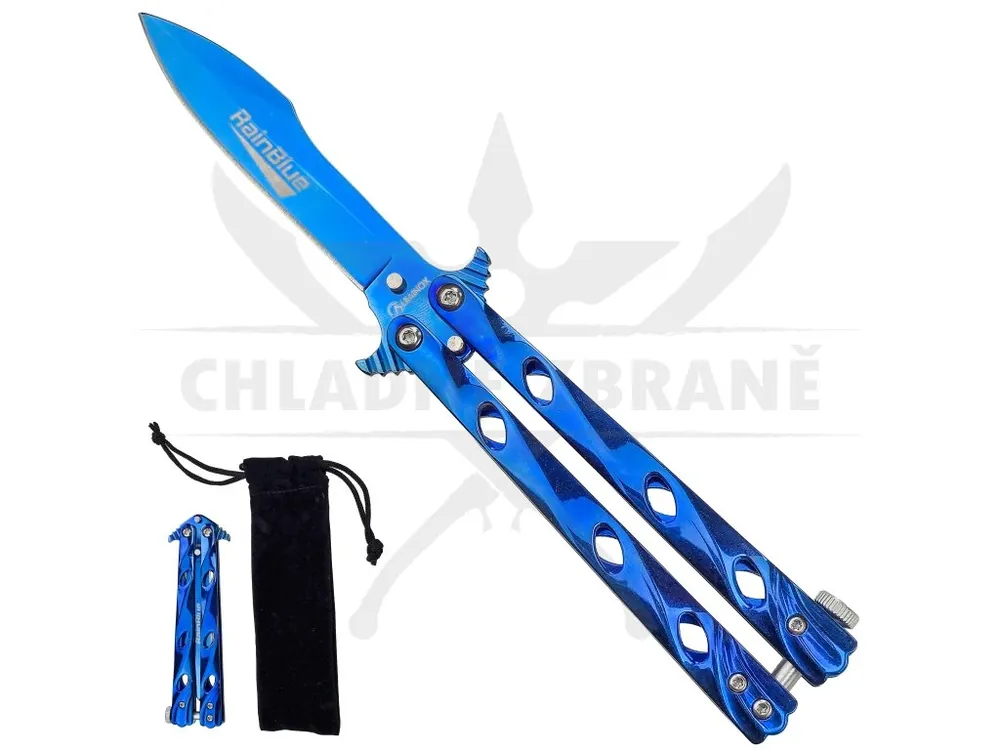 Cenová Bomba Ostrý balisong "BLUE TWISTER" s pouzdrem