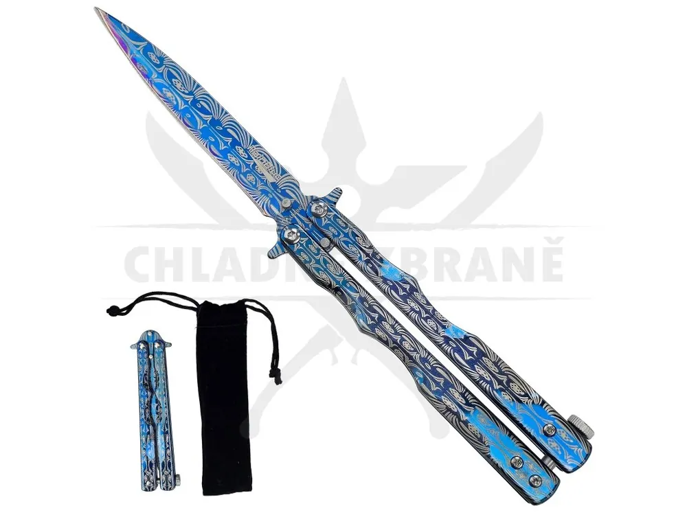 Ostrý balisong "RAINBLUE" s pouzdrem Poslední Šance