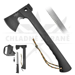 Outdoorová sekera se skrytou pilkou "BLACK PARADE V.2" + křesadlo - II. jakost Nová Kolekce