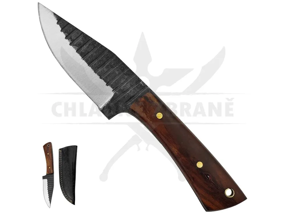 Pevný kovaný nůž "ROSEWOOD CREST" s pouzdrem Výprodej