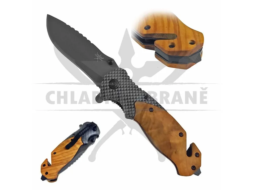 Omezená Nabídka Poloautomatický nůž "CARBON TACTICAL" se záchranářskými funkcemi II. jakost