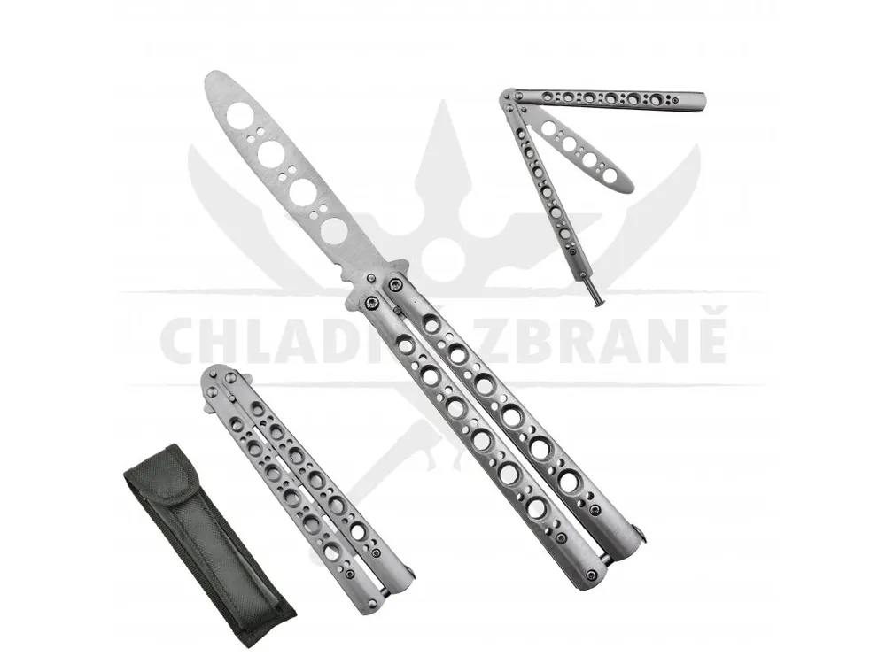 Prémiový tréninkový balisong "PRO-TRAIN" s pouzdrem/stříbrný Cenově Výhodný