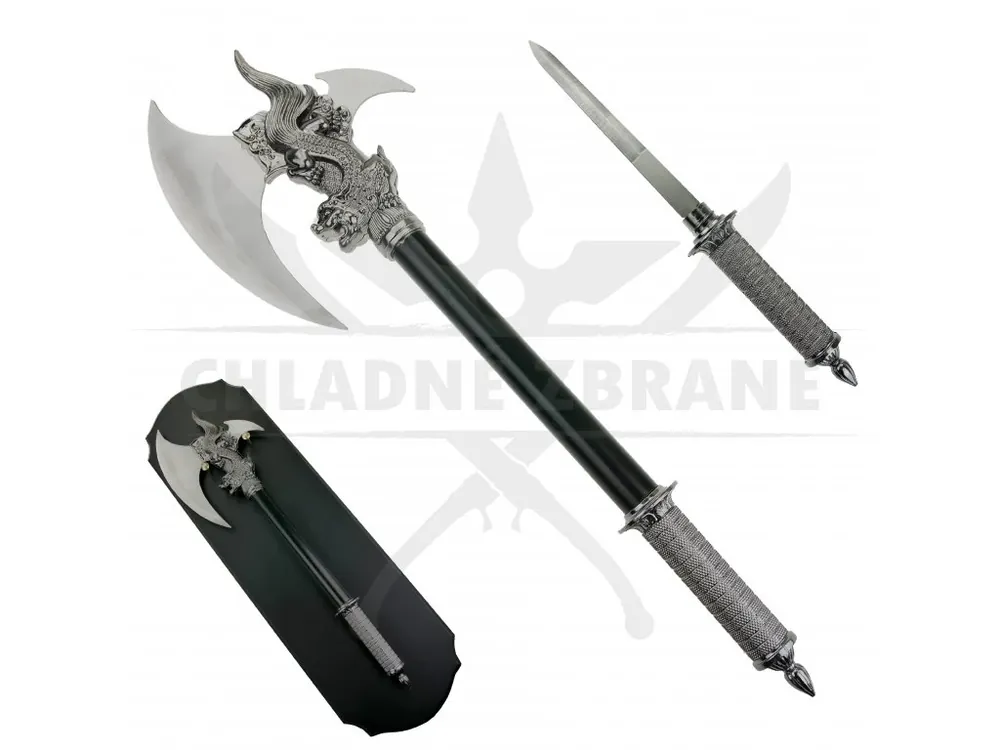 Cenový Hit Starověká sekera "DRAGON AXE" se skrytým nožem + erb