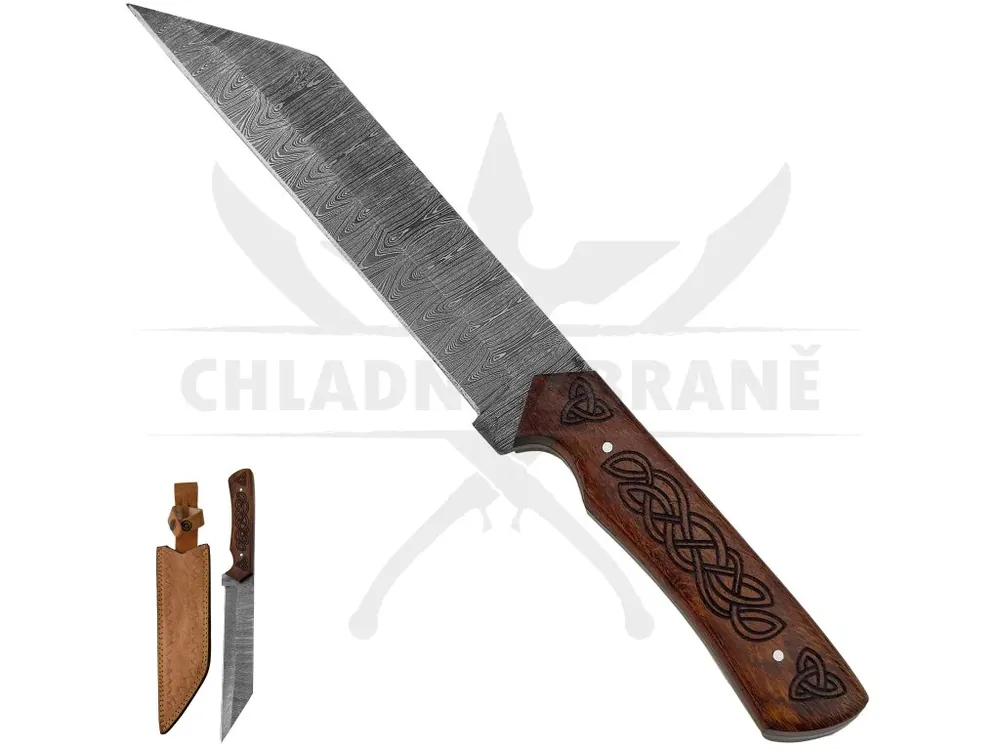 Autentický Velký pevný damaškový nůž "VIKING SLASHER" s pouzdrem
