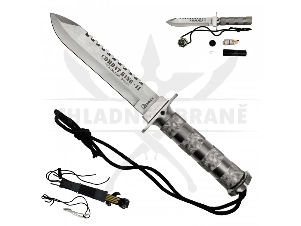 Dokud Zásoby Vydrží Vojenský nůž "RAMBO - COMBAT KING" na přežití! - stříbrný