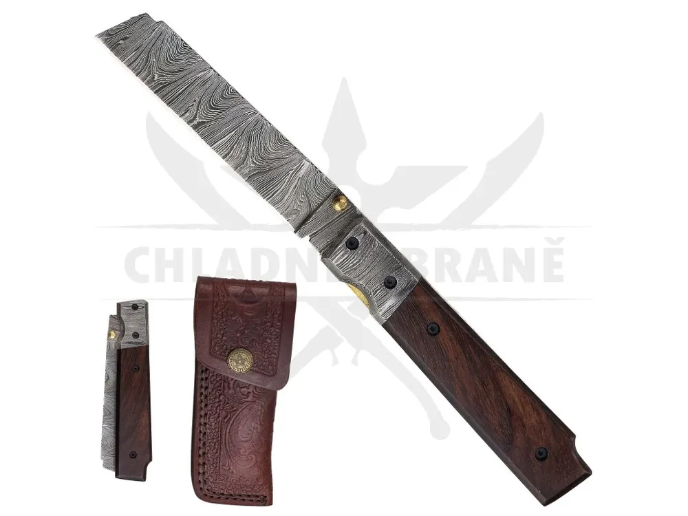 Zavírací damaškový nůž "ROSEWOOD EDGE" s koženým pouzdrem Expresní Doručení
