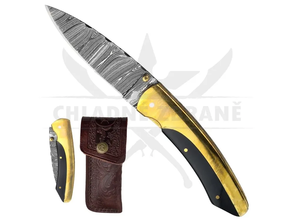 Zavírací damaškový nůž "ROYAL DAMASCUS" s koženým pouzdrem Ověřený