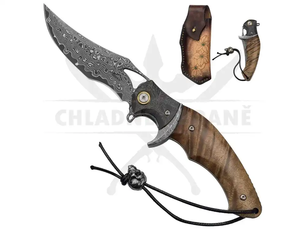 Cenová Bomba Zavírací nerezový damaškový nůž "HUNTER‘S CREED" s pouzdrem