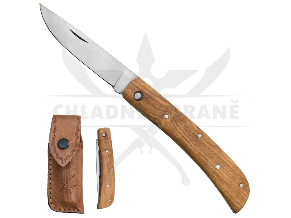 Zavírací nůž "SHARP OLIVE" s koženým pouzdrem Sezónní Sleva