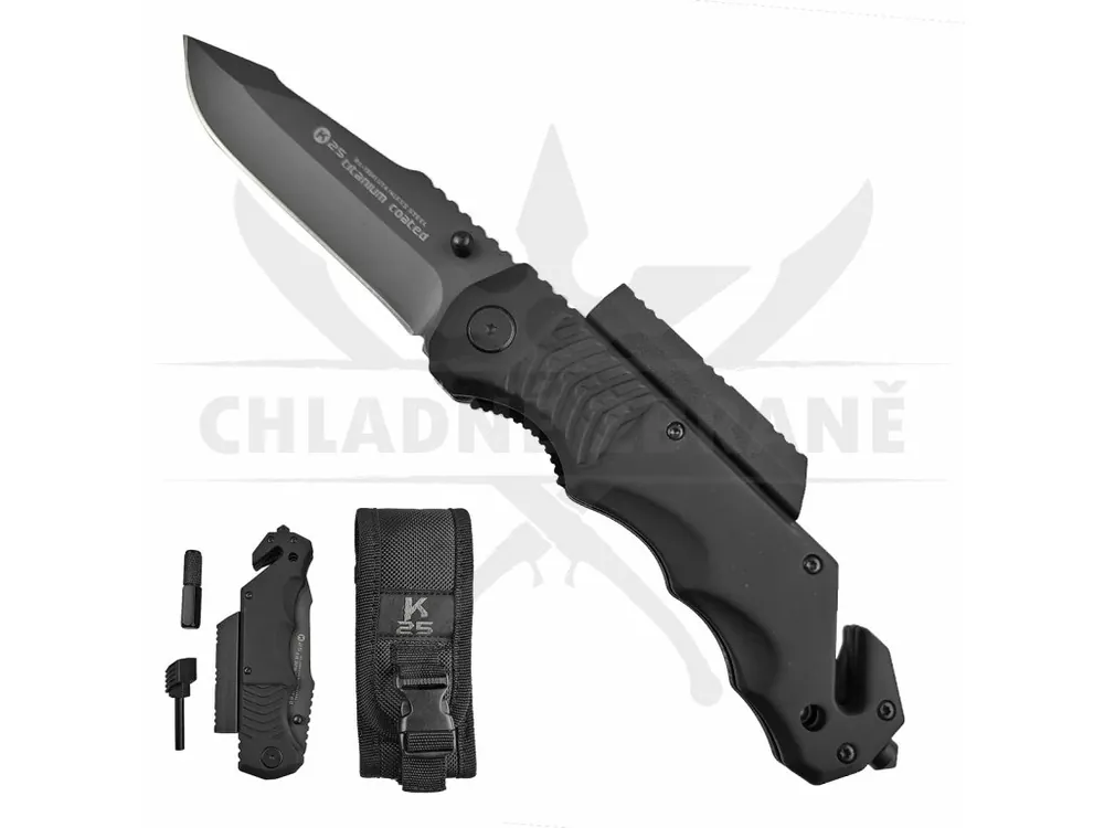 Zavírací záchranářský nůž "K25-BLACK HUNTER" s pouzdrem Zlevněný