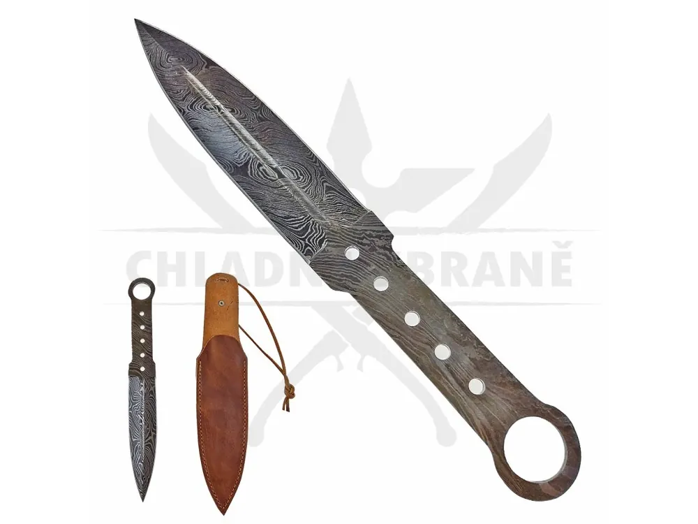 Oblíbený Velký damaškový vrhací nůž "HEAVY KUNAI" s koženým pouzdrem