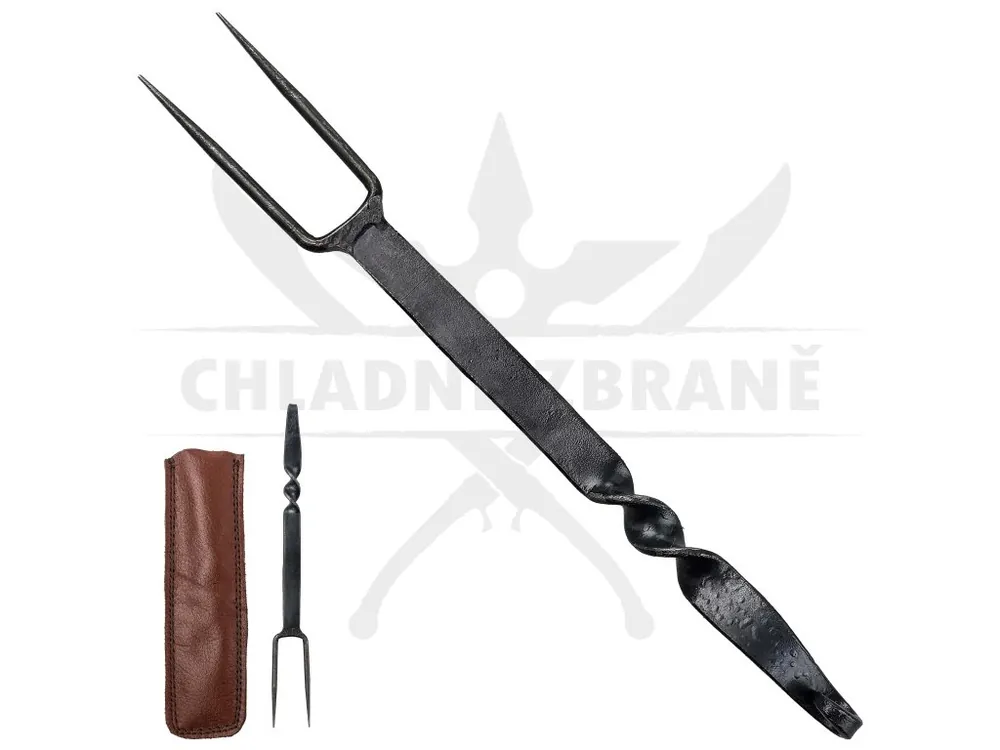 Nejlepší Cena Kovaná vidlička "CAMPFORGE FORK" s koženým pouzdrem