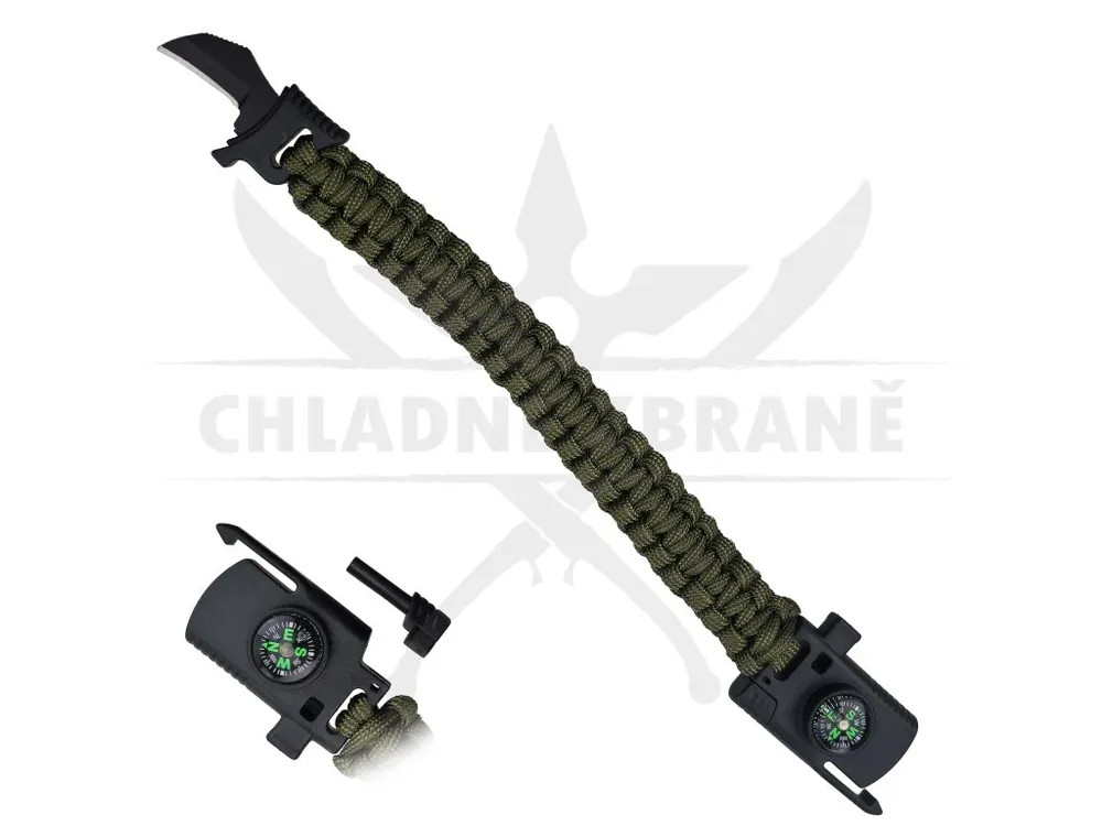 Nejlepší Volba Paracordový náramek "GREEN BRACELET" s čepelí!