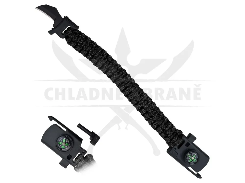 Nízká Cena Paracordový náramek "BLACK BRACELET" s čepelí