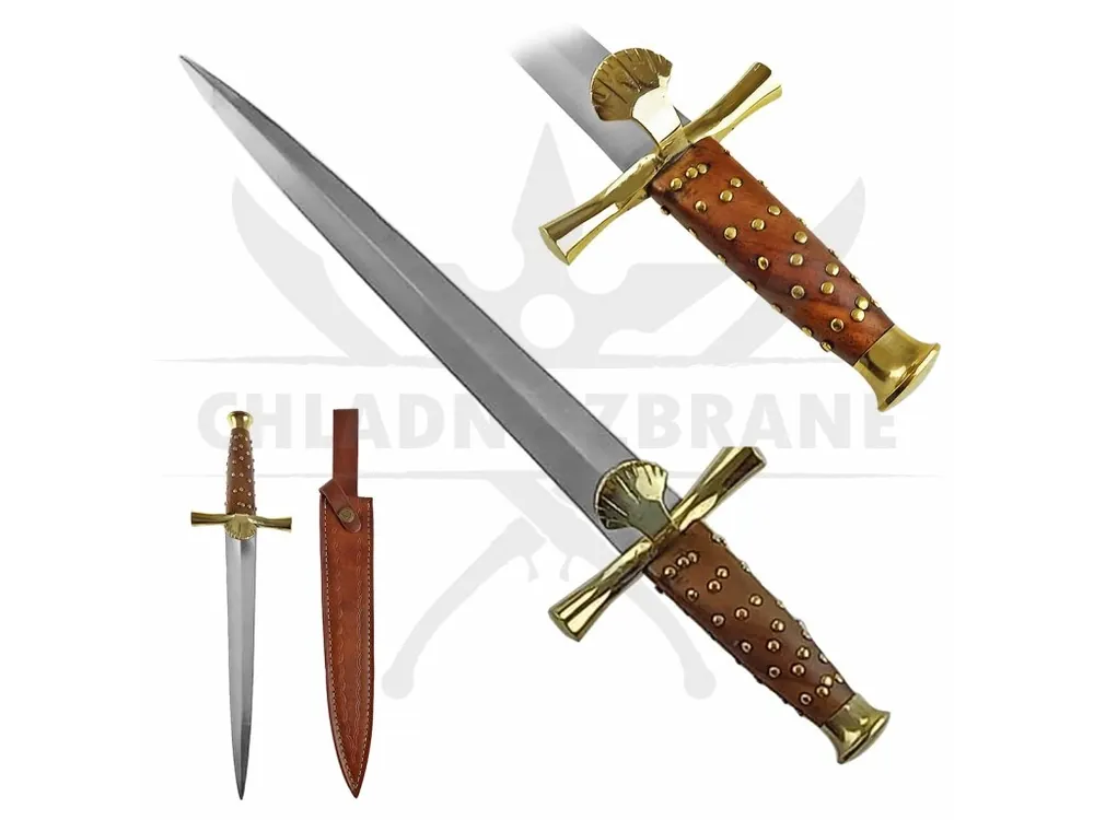 Historická dýka "KNIGHT OF HONOR" ostrá! s koženým pouzdrem Výhodná Nabídka