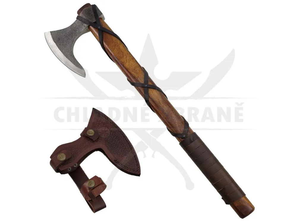 Nejlepší Cena Kovaná vikingská sekera "ONEHAND DANAX" s koženým opletem!