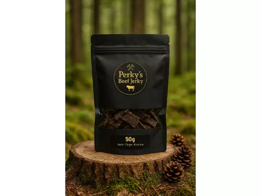 Vrácení Zdarma Perky‘s Jerky Sušené hovězí maso Marťa - Ginger - Kurkuma 50g