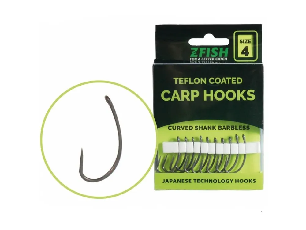 Vysoce Kvalitní Teflonové háčky Zfish Curved Shank Barbless Získejte slevu -5% za registraci v e-shopu