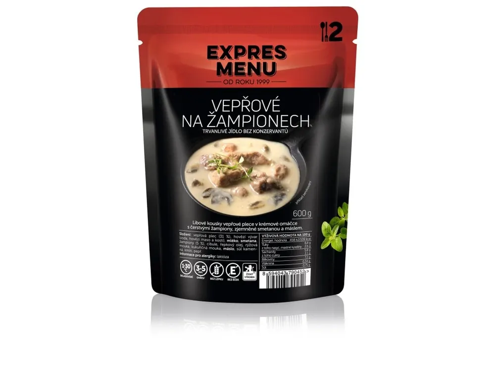 Nová Kolekce Expres Menu Vepřové na žampionech 2 porce Získejte slevu -5% za registraci v e-shopu