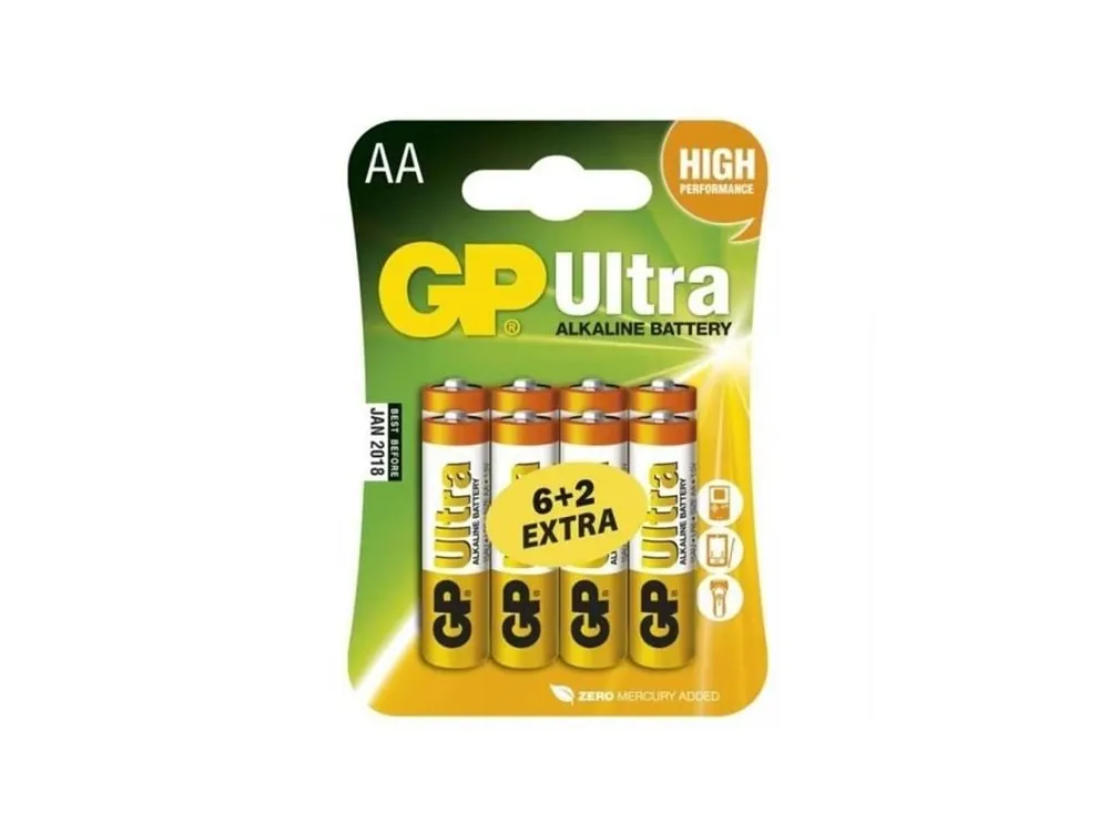 Akční Cena Emos Alkalická baterie GP Ultra AA (LR6) 6+2 EXTRA