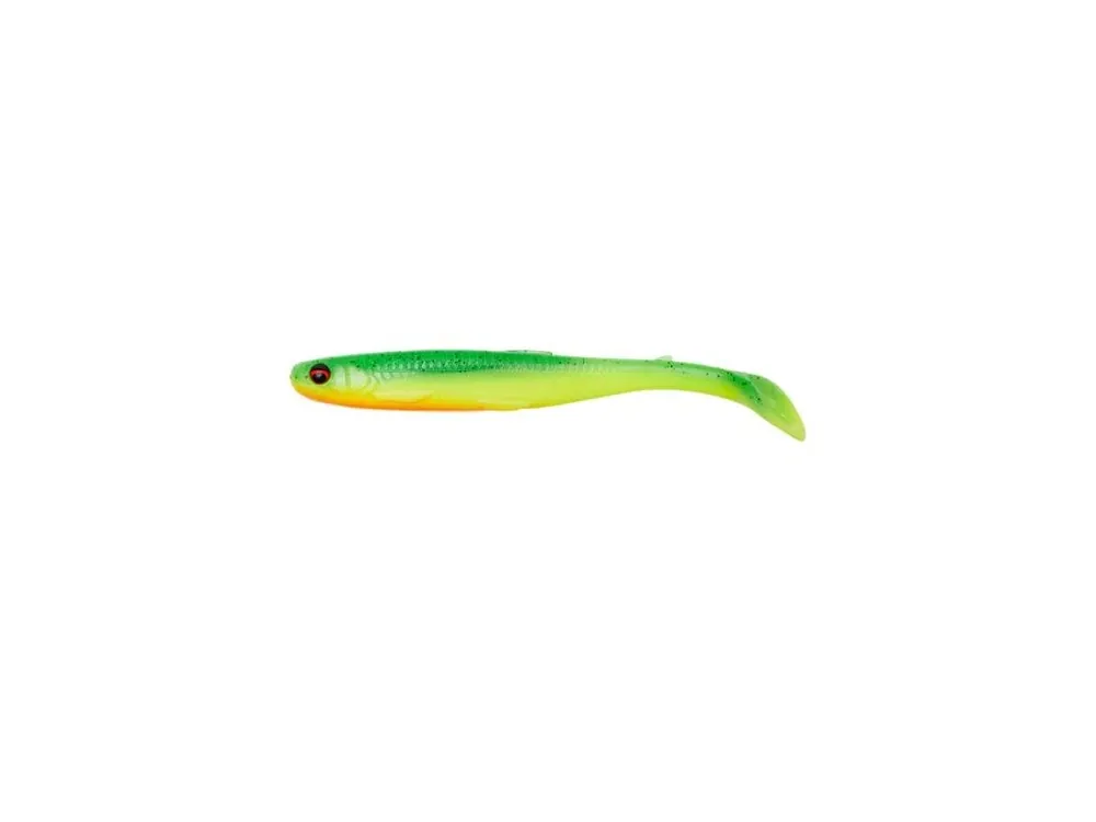 Must-Have Savage Gear Gumová nástraha Slender Scoop Shad Green Yellow
