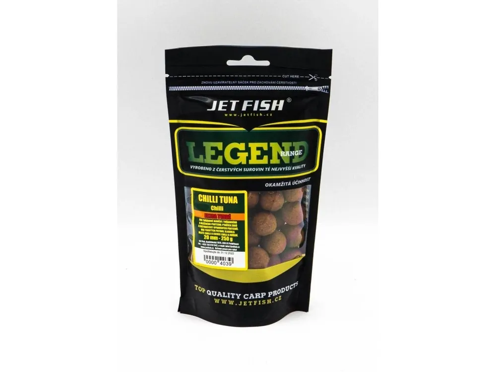 JET fish Legend Range - Extra tvrdé boilie 250g - 20mm CHILLI TUNA_CHILLI Výhodná Nabídka