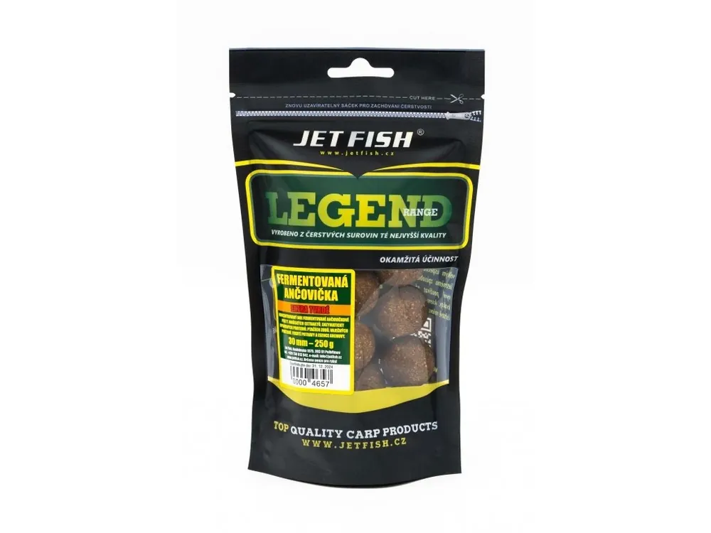 JET fish Legend Range - Extra tvrdé boilie 250g - 30mm FERMENTOVANÁ ANČOVIČKA Cenový Hit