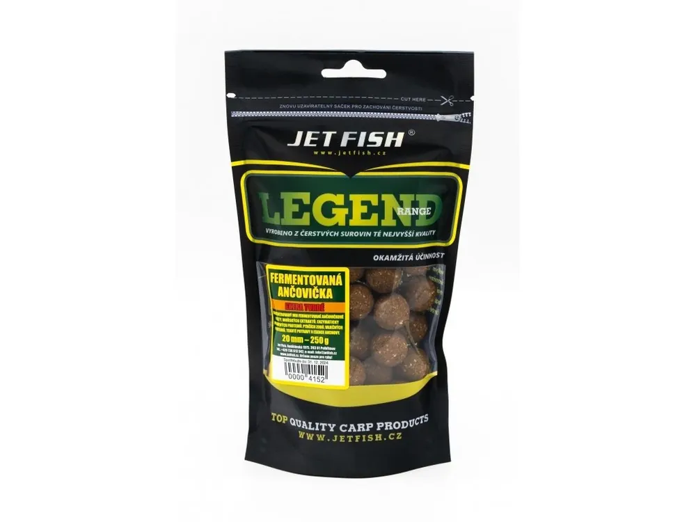 JET fish Legend Range - Extra tvrdé boilie 250g - 20mm FERMENTOVANÁ ANČOVIČKA Hit Sezóny