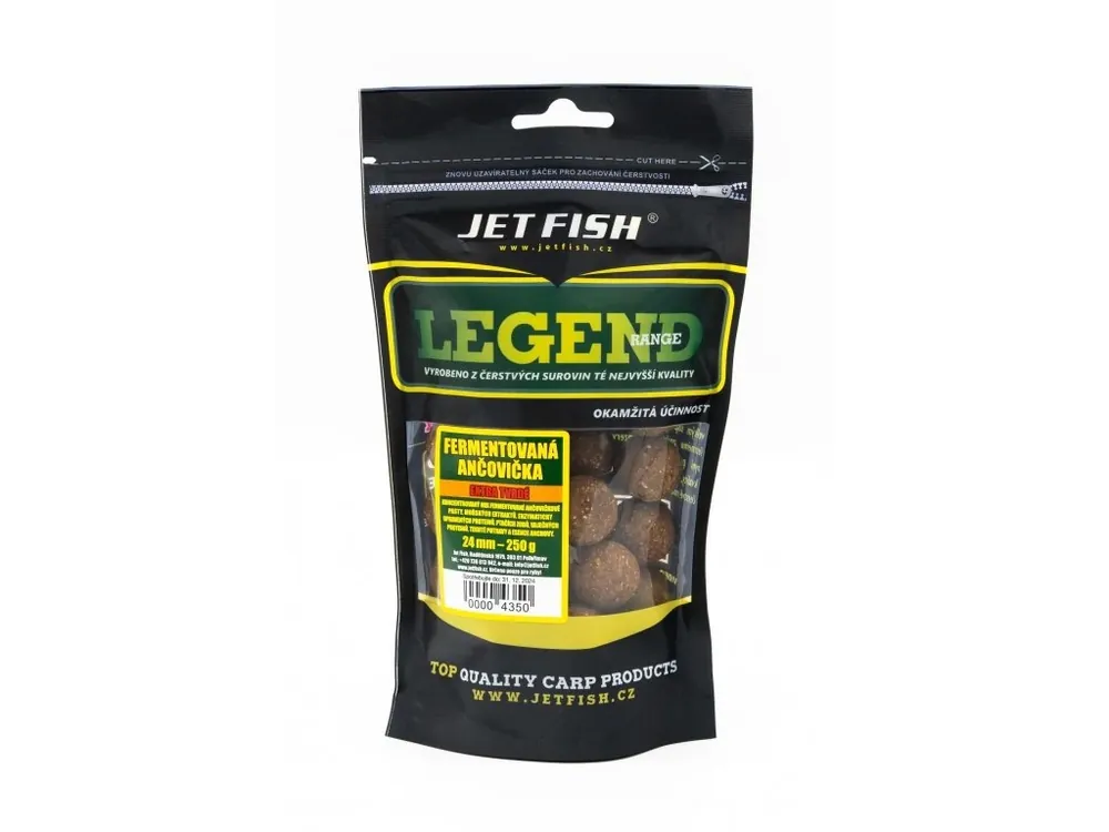 Finální Výprodej JET fish Legend Range - Extra tvrdé boilie 250g - 24mm FERMENTOVANÁ ANČOVIČKA