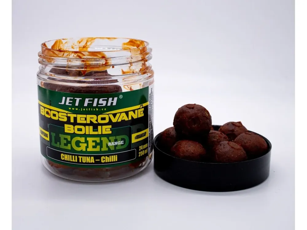 Zlevněný JET FISH Legend Range Boosterované boilie 250ml - 24mm CHILLI TUNA - CHILLI