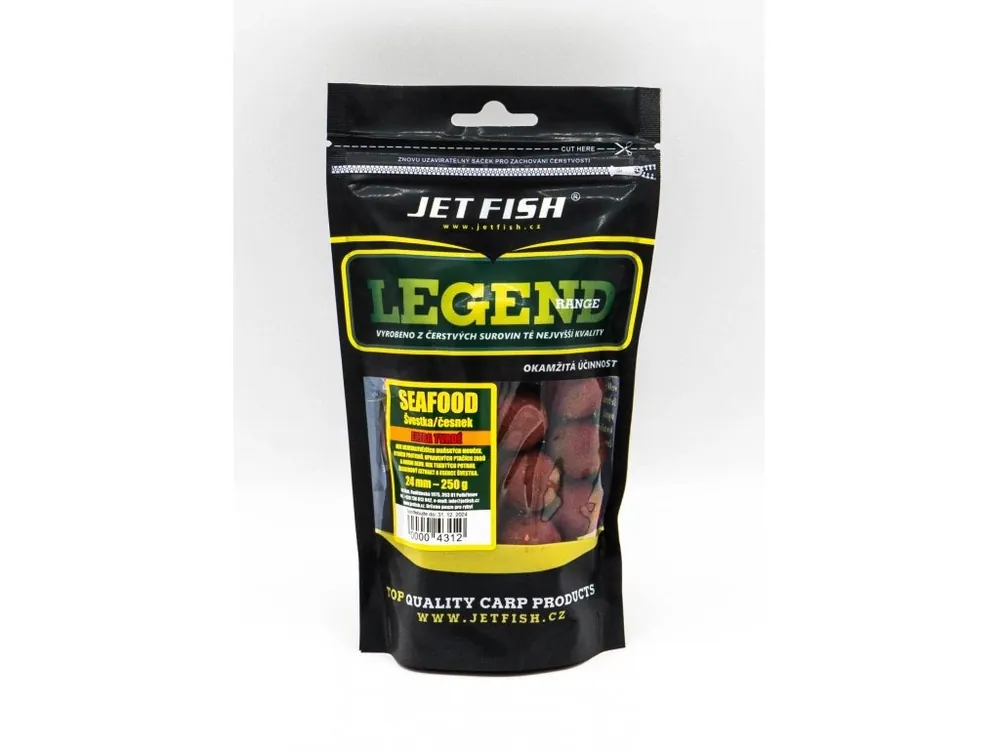 Novinka JET fish Legend Range Extra tvrdé boilie 250g - 24mm Seafood Švestka/Česnek