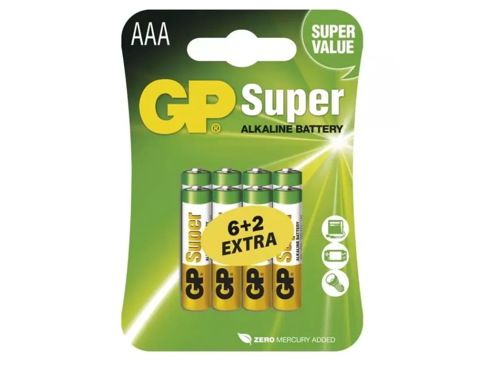 Nejprodávanější Emos Alkalická baterie GP Super AAA (LR03), 6+2 ks